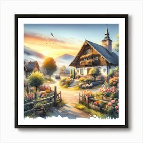 Village At Sunset 1 Art Print