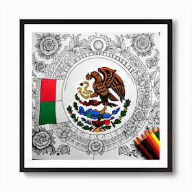 Mexico Flag Coloring Page 1 Art Print