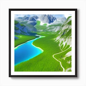 Aerial View Of A Mountain Lake 1 Art Print