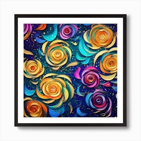 Abstract Roses On Blue Background Art Print