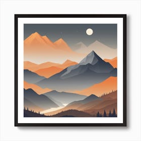 Misty mountains background in orange tone 45 Art Print