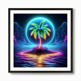 Neon Oasis Moonlit Palm Art Print