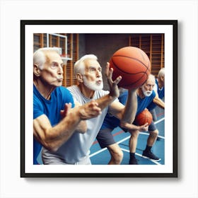 Senior Men Playing Basketball Art Print