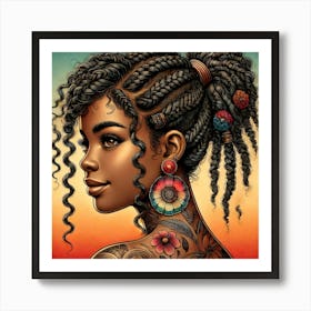 African American Woman With Braids Art Print