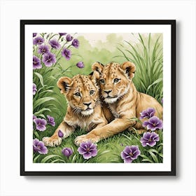Lion Cubs Playing In The GardenLion Playing In The Art Print