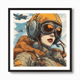 A Badass Anthropomorphic Fighter Pilot Woman, Extremely Low Angle, Atompunk, 50s Fashion Style, Intr Art Print