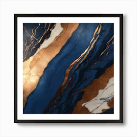 Luxury Abstract Dark Blue And Gold Marble Art Print