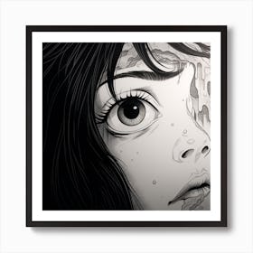 Face Of A Girl black and white manga Junji Ito style Art Print