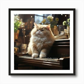 Cat Sitting On Piano Art Print