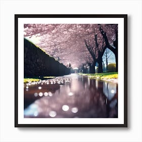 Cherry Blossom Trees after the Rain Art Print