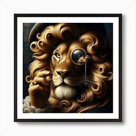 A Regal Lion With A Gold Rimmed Monocle, Inspired By The Grand And Baroque Paintings Of Caravaggio 1 Art Print