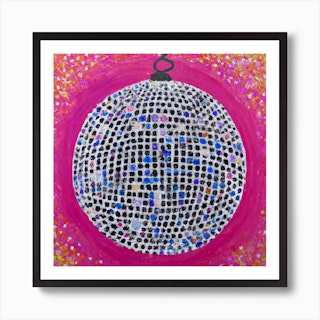 Disco Ball Pink Square Art Print