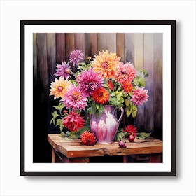 AI Vivid Visions: Dahlia Kaleidoscope  Art Print