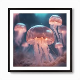 Dreamy Portrait Of A Cute Jellyfish In Magical Scenery, Pastel Aesthetic, Surreal Art, Hd, Fantasy, Art Print