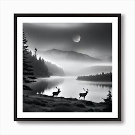 Black And White Deer Art Print