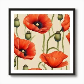 Poppies Seamless Pattern Art Print