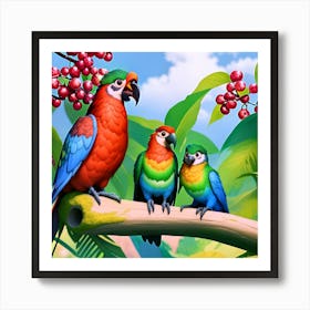 Parrots In The Forest 1 Art Print