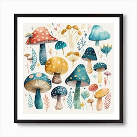 Mushroom Forest Fantasy Flower Nature Art Print