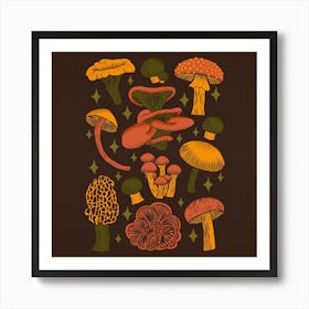 Texas Mushrooms   Dark Multicolor Square Art Print