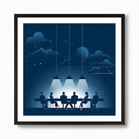 Business Meeting At Night Art Print