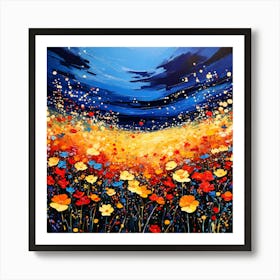 Hand Painted Abstract Field Of Flowers Art Print