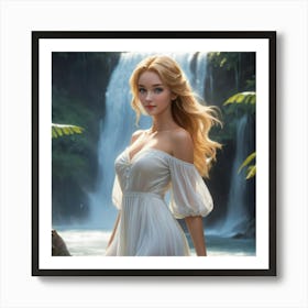 Mermaid Princess under watterfall Art Print