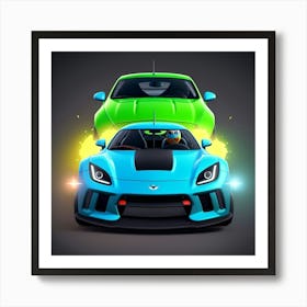 Two Racing Cars On A Dark Background Art Print
