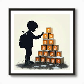 Bitcoin Child Playing In Snow Art Print