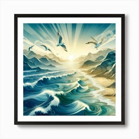 Seagulls Flying Over The Ocean 1 Art Print