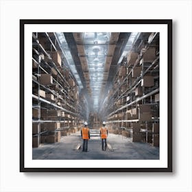 Warehouse Workers Standing In A Warehouse Art Print