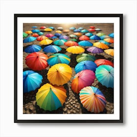 Sunshine Over Colorful Umbrellas On The Beach Sand Art Print