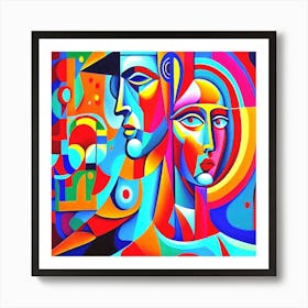 Abstract portrait of a man and a woman Art Print
