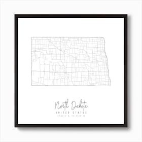 North Dakota Minimal Street Map Square Art Print