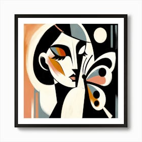 Abstract Portrait with Butterfly on Shoulder Art Print