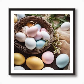 Easter Eggs In A Basket 4 Art Print