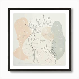 Deer Drawing With Intricate Antlers And Pastel Abstracts Ai Art Print