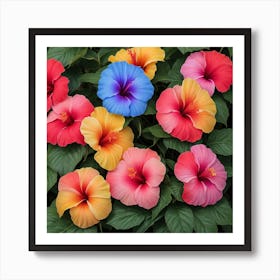 Beautiful and Colorful Hibiscus Flowers Art Print