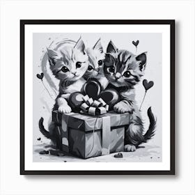 Three Kittens In A Gift Box Art Print