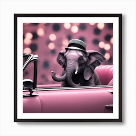Elephant In A Pink Car Art Print