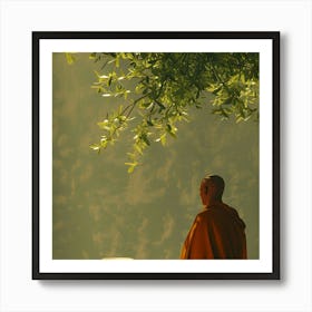 Monk Sitting Under A Tree Art Print