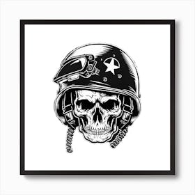 Military Biker Skull Tattoo Line Art Art Print