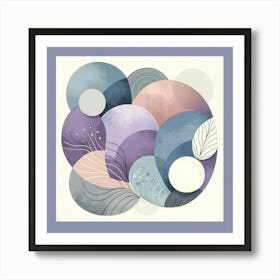 "Serene Circles and Botanical Patterns"  Delve into the tranquil harmony of soft-hued circles intertwined with delicate botanical patterns in this serene abstract illustration. Ideal for those who appreciate the fusion of nature and geometry, this image evokes a peaceful ambiance that complements minimalist and contemporary decor. Its versatile color scheme makes it a fitting choice for a calming bedroom piece or a sophisticated accent in a professional setting. Art Print