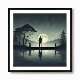 Man Standing On A Dock At Night 1 Art Print