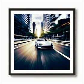 Automobile Driving Speed White Sport Road Fast Vehicle Car Motion Drive Style Photograph (5) Art Print