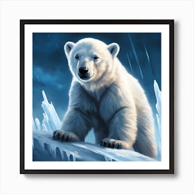 Bear Cub on the Nightime Arctic Ice Art Print