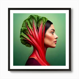 Firefly Surreal Side Profile Of A Rhubarb Woman 40476 (2) Art Print