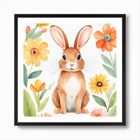 Floral Baby Rabbit Nursery Illustration (31) Art Print