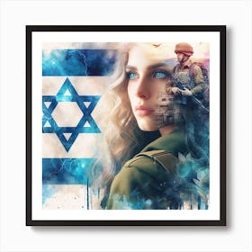 Israeli Girl With Israeli Flag Art Print