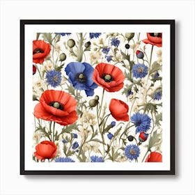 Poppy and cornflower flowers 2 Art Print