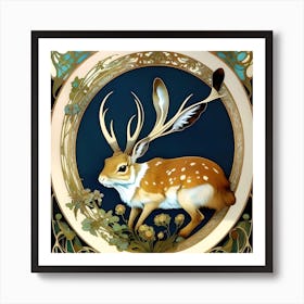 Oval Framed Jackalope Art Print